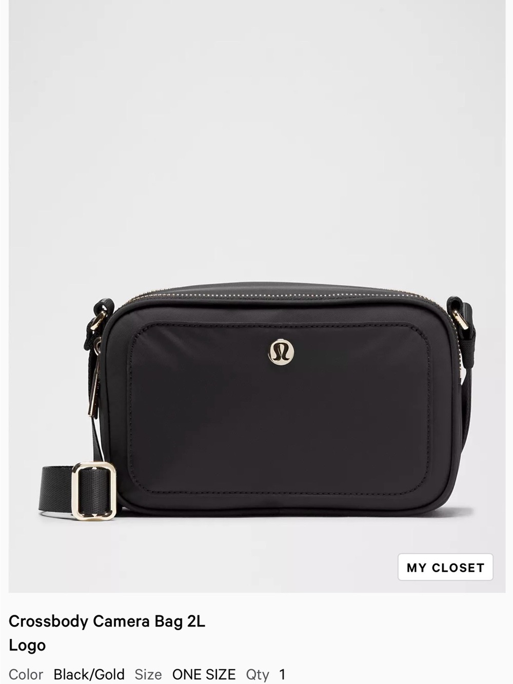 NWT lululemon Crossbody Camera Bag 2L Logo Black with Gold Hardware